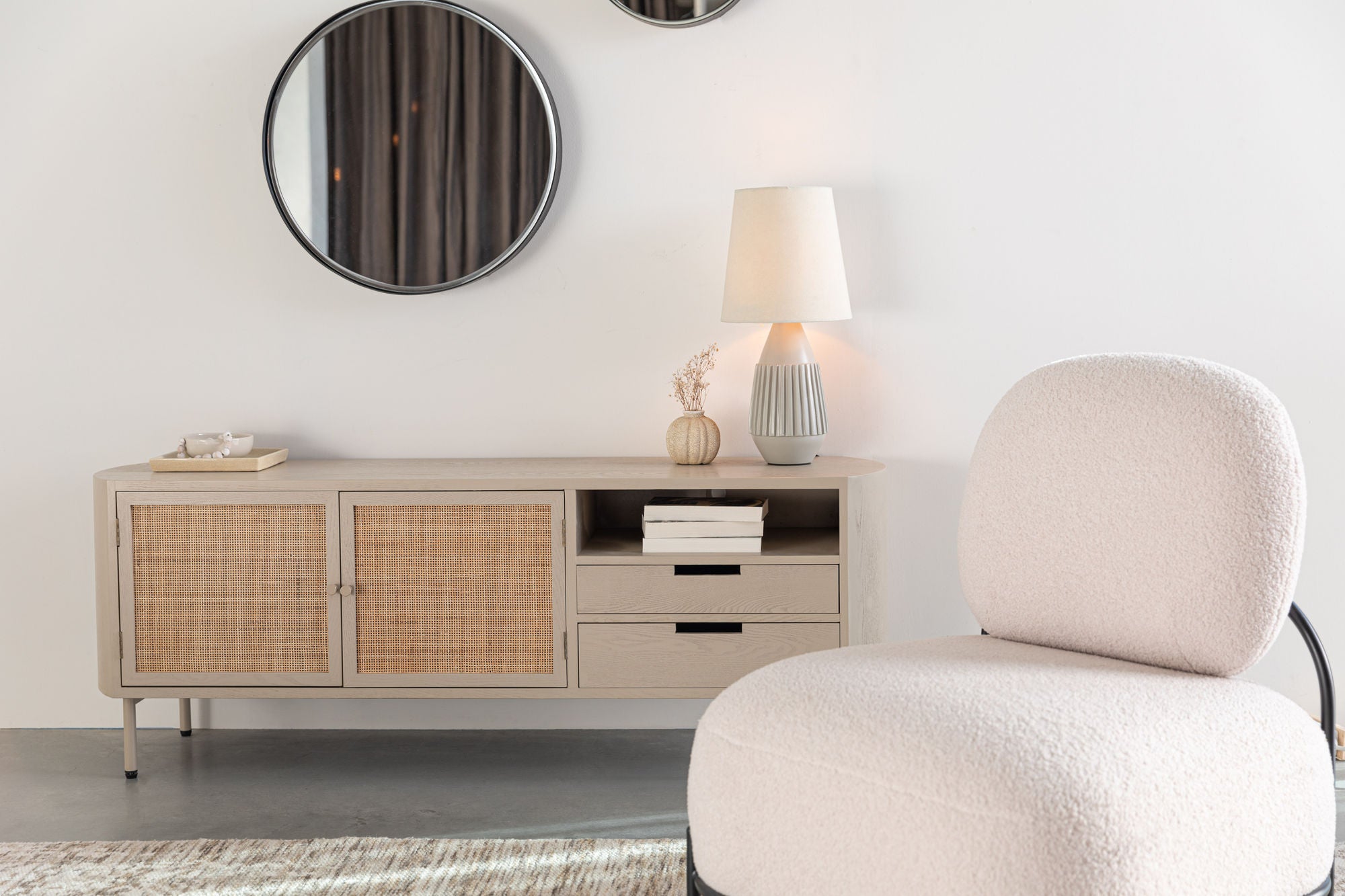 Amaya Beige Wood & Natural Rattan TV Unit